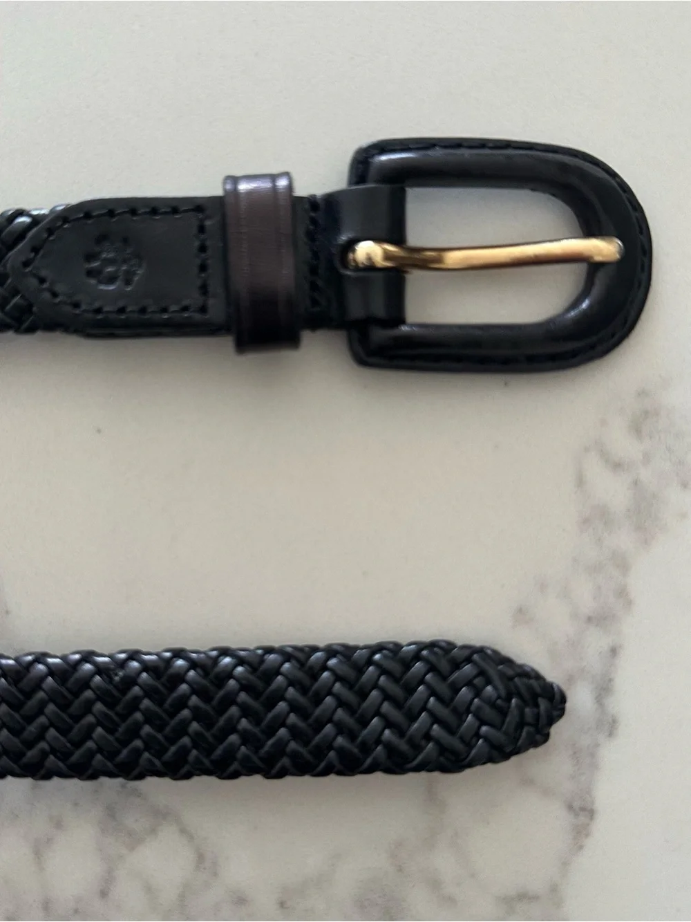 Brooks Brothers Narrow Braided Woven Glossy Leather Belt in Black Size Medium